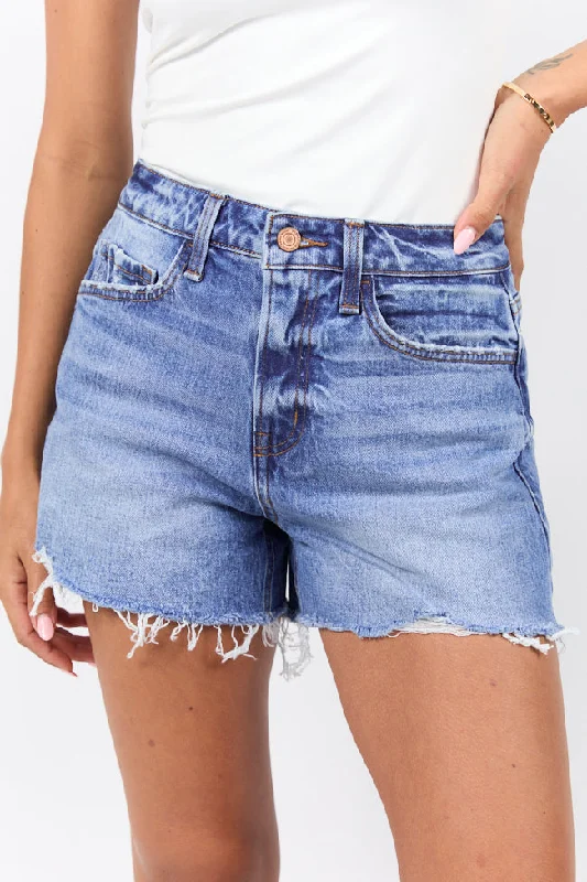 Must-Have Deals Inside!Must-Have Deals Inside!Emmy High Waisted Stretch Relaxed Raw Hem Denim Shorts