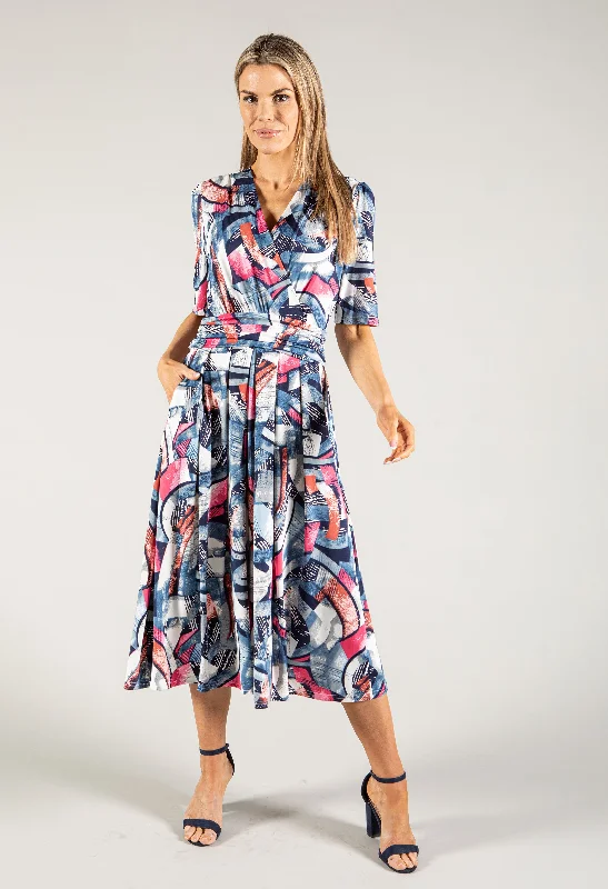 Mixed Print Wrap Bodice Dress