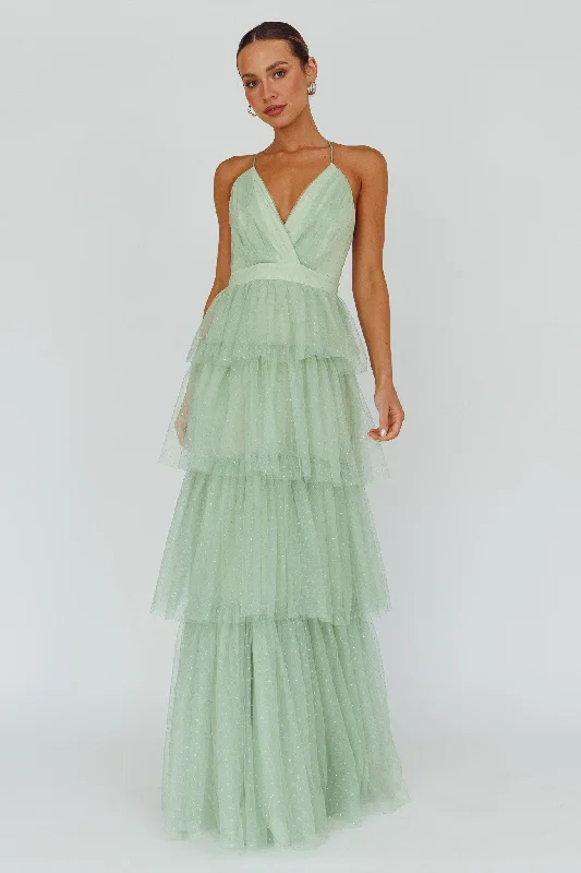 Seylah Tiered Frill Maxi Dress Glitter Sage