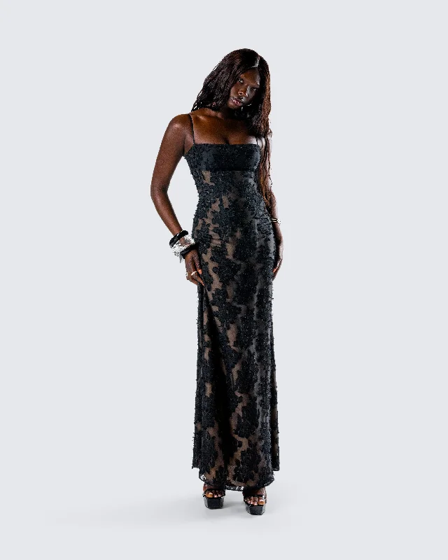 Audrina Black Burnout Maxi Dress