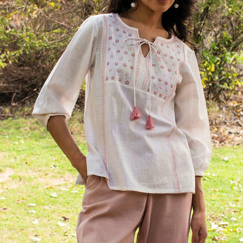 Cotton Chikankari Top for Women | Off-White | Full Sleeves