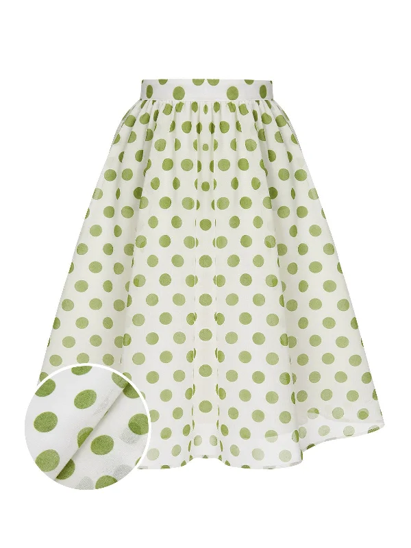 Green 1940s Schiffon Polka Dots Skirt