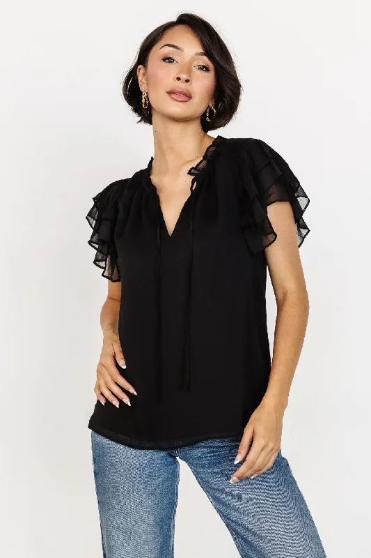 Asher Ruffle Sleeve Top | Black