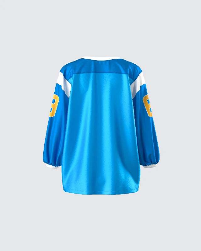 Bea Blue Graphic Sports Jersey Top