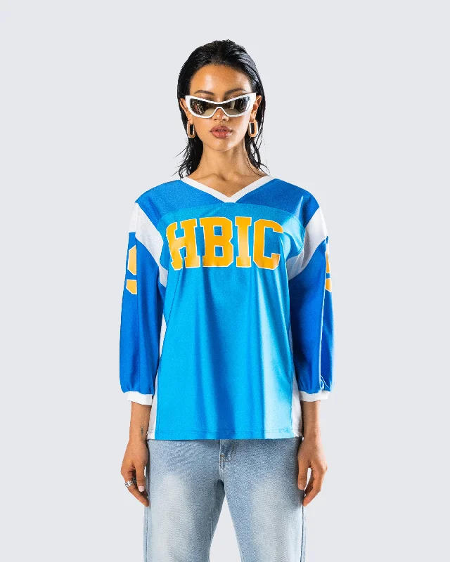 Bea Blue Graphic Sports Jersey Top