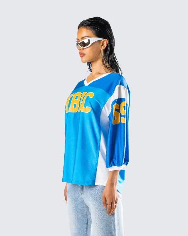 Bea Blue Graphic Sports Jersey Top