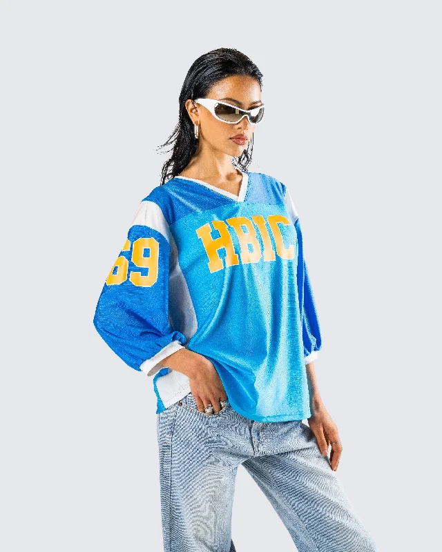 Bea Blue Graphic Sports Jersey Top