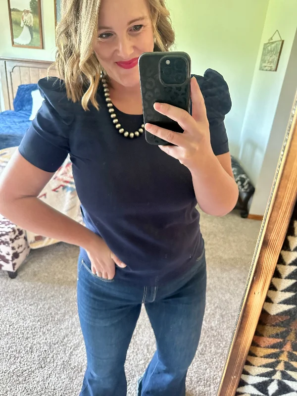 Navy Puff Sleeve Top