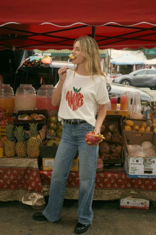 Hot Girl Amore Garment-Washed Fruit Short Sleeve Graphic Tee In Ivory