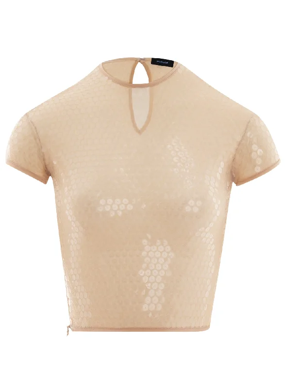 tan shiny sequin crop top