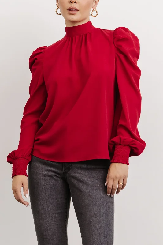 Underwood Neck Tie Blouse | Deep Red