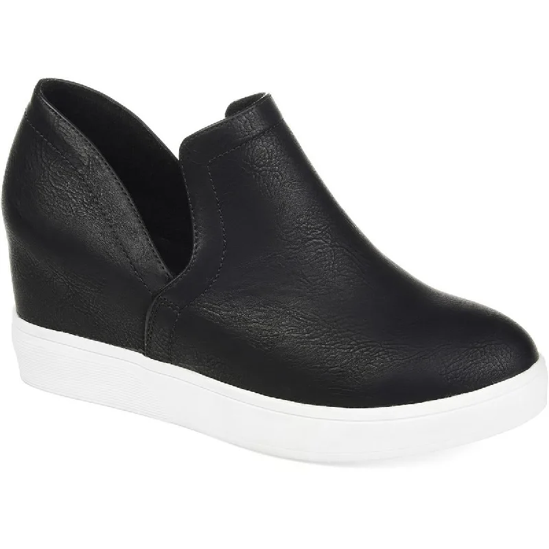 Womens Faux Leather Slip-On Sneakers