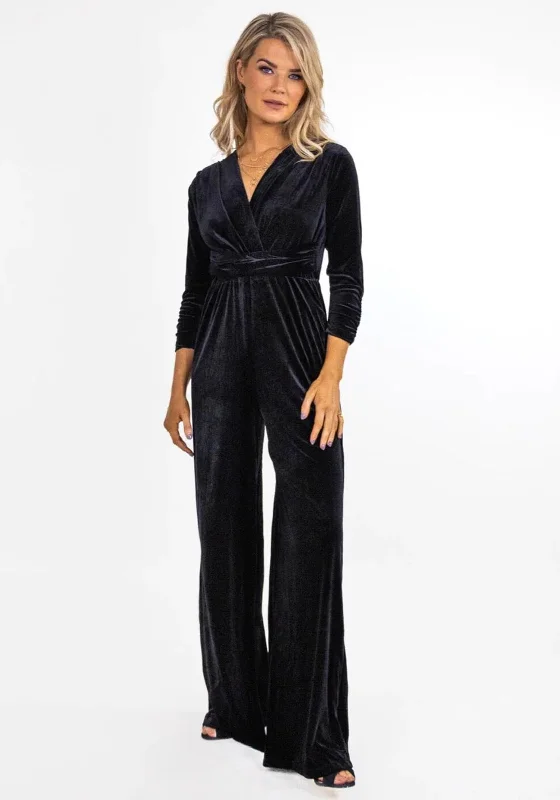 Kate & Pippa Sophia Velvet Wide Leg Jumpsuit, Black