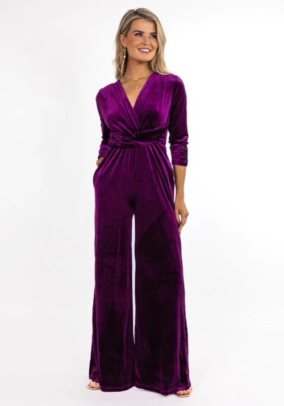 Kate & Pippa Sophia Velvet Wide Leg Jumpsuit, Purple