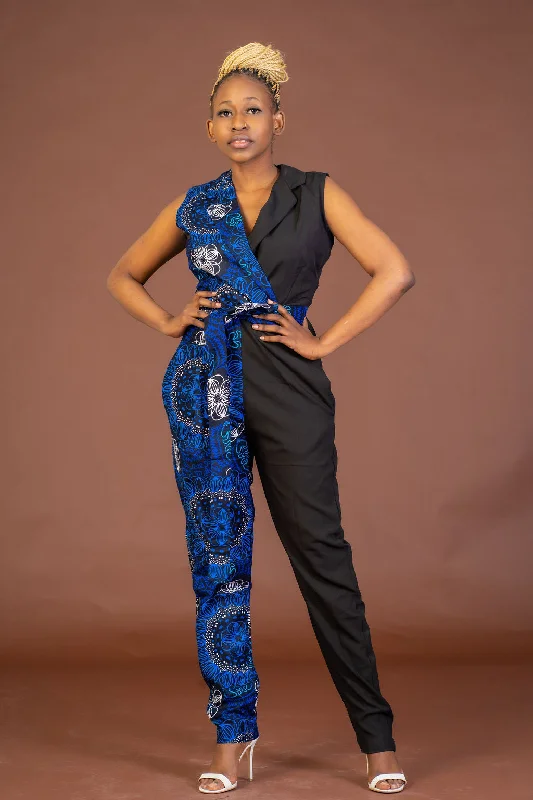 Mandy Ankara Jumpsuit | Blue and Black African Print