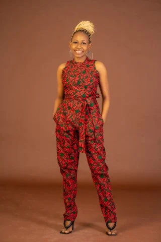 Micheala Ankara Jumpsuit | Red African Print