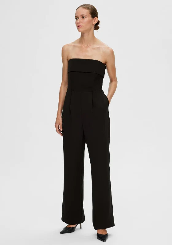 Selected Femme Vinelle Wide Leg Jumpsuit, Black