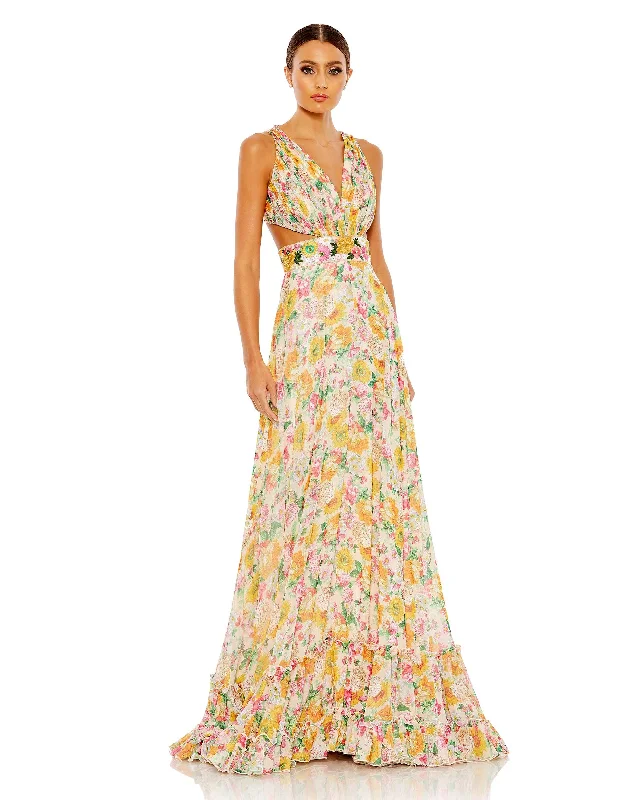 Your Dream Deal is Here!Your Dream Deal is Here!Floral Print Cut Out Lace Up Tiered Gown Your Dream Deal is Here!Your Dream Deal is Here!Floral Print Cut Out Lace Up Tiered Gown