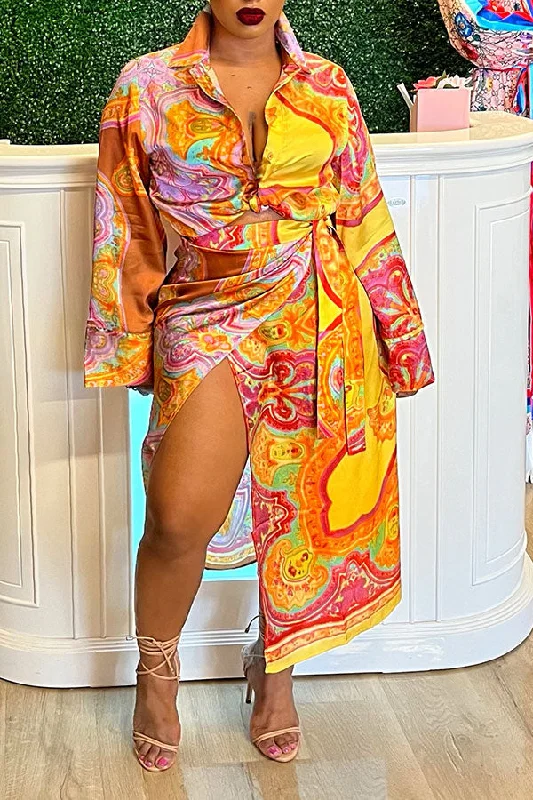 Limited Time Offer!Limited Time Offer!Tribal Print Bohemia Lace-Up Dress Suit