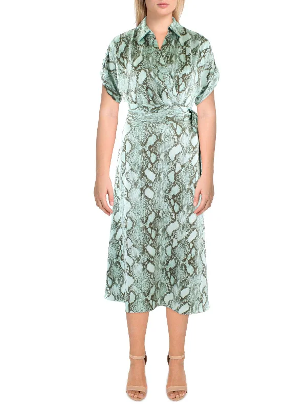 Flash Sale – Act Fast!Womens Satin Snake Print Midi Dress