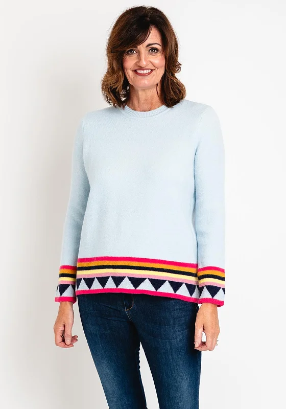 Don't Miss Out!Don't Miss Out!D.e.c.k by Decollage One Size Print Trim Knitted Sweater, Sky Blue