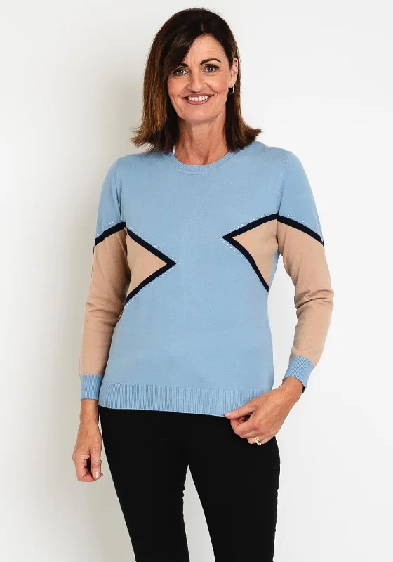 Today Only – Don’t Miss It!Today Only – Don’t Miss It!Natalia Collection Contrasting Print Knit Sweater, Blue