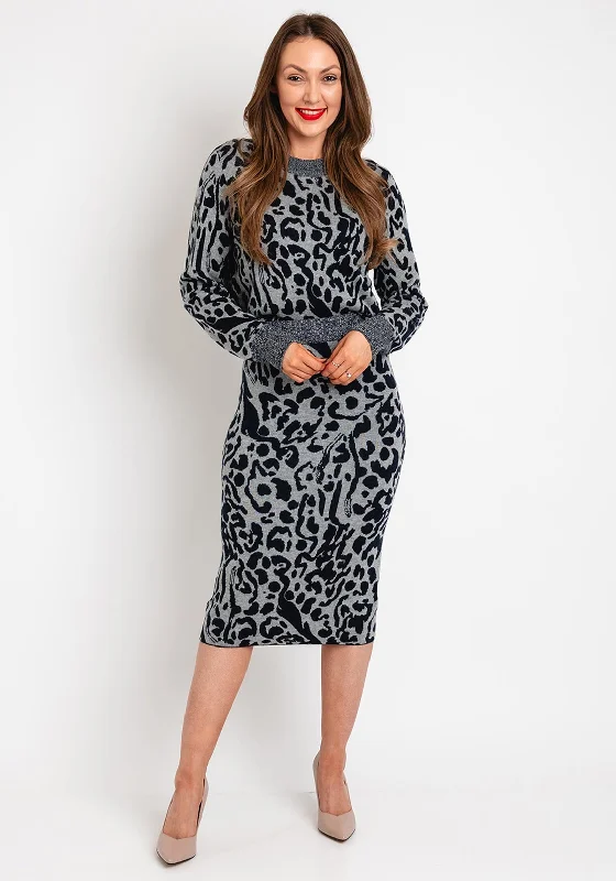 Price Drop Alert!Price Drop Alert!Ichi Leopard Print Knitted Sweater, Grey
