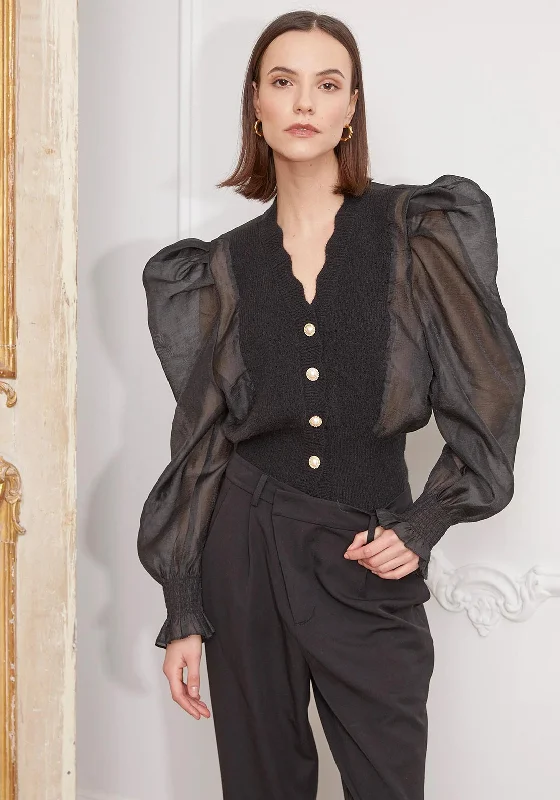 Limited Time Offer!Limited Time Offer!Jovonna Fen Sheer Volume Sleeve Cardigan, Black