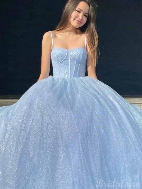 Score Huge Discounts Today!Score Huge Discounts Today!A-line Blue Sparkly Sequin Tulle Long Prom Dresses, Formal Evening Dresses PD264