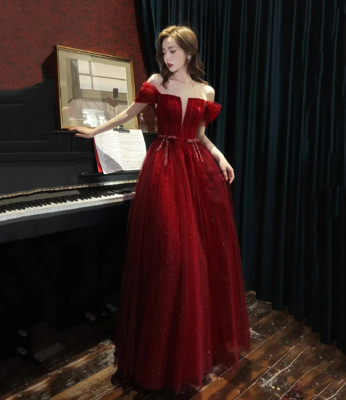 Biggest Sale of the Season!BURGUNDY TULLE LONG A LINE PROM DRESS EVENING DRESS cg21059 Biggest Sale of the Season!BURGUNDY TULLE LONG A LINE PROM DRESS EVENING DRESS cg21059