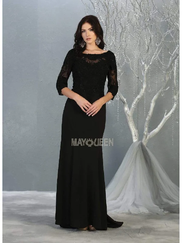 Limited Edition, Limited Price!Limited Edition, Limited Price!May Queen - MQ1810 Sheer Quarter Sleeve Appliqued Trumpet Dress