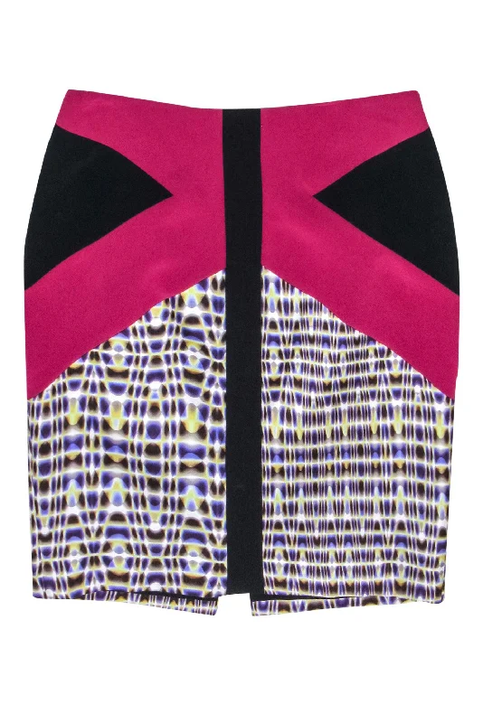 Limited Stock Available!Limited Stock Available!Rachel Roy - Purple & Black Silk Pencil Skirt w/ Kaleidoscope Print Sz 12