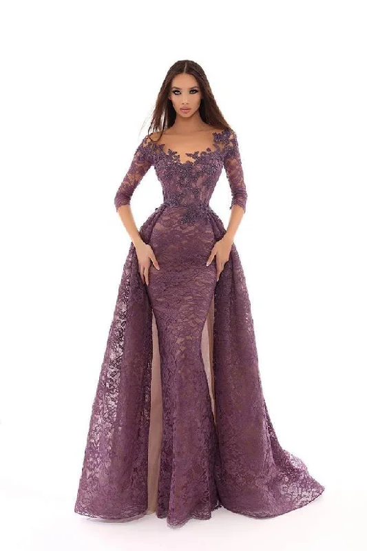 Save Up to 50% Off!Tarik Ediz - Embroidered Illusion Neck Dress With Overskirt 93633 Save Up to 50% Off!Tarik Ediz - Embroidered Illusion Neck Dress With Overskirt 93633