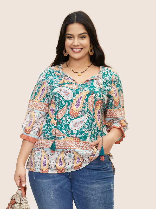 Your Favorite Sale is Back!Your Favorite Sale is Back!Boho Print Tassels Lantern Sleeve Blouse Your Favorite Sale is Back!Your Favorite Sale is Back!Boho Print Tassels Lantern Sleeve Blouse