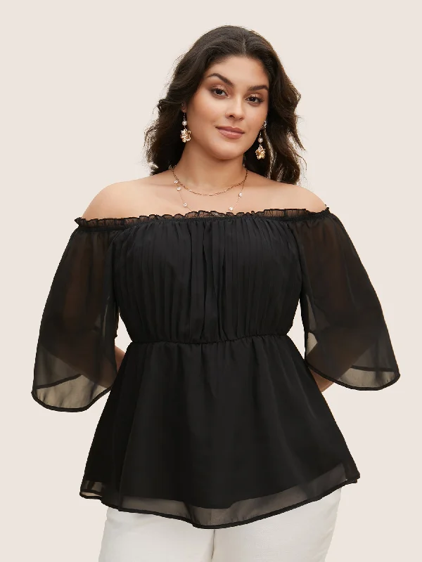 Shop Before It’s Gone!Shop Before It’s Gone!One Shoulder Neck Chiffon Ruffle Sleeve Blouse