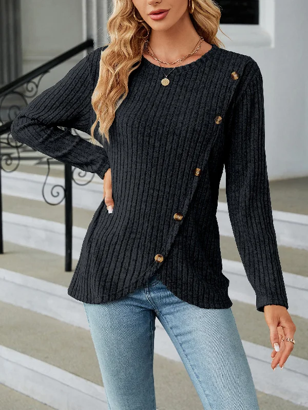 More Discounts, More Joy!More Discounts, More Joy!Solid Color Long Sleeves Round Neck Button Decor Blouse More Discounts, More Joy!More Discounts, More Joy!Solid Color Long Sleeves Round Neck Button Decor Blouse