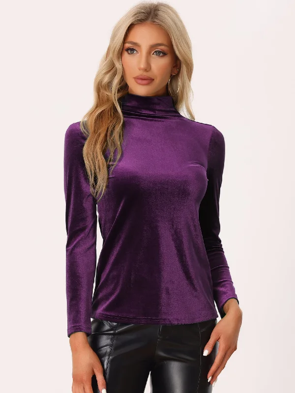 Don’t Wait – Shop Today!Don’t Wait – Shop Today!Turtleneck Velvet Top Long Sleeve Work Shirt Basic Velour Blouse