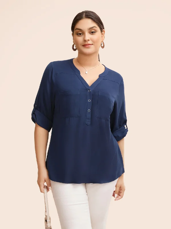 Today’s Deals, Tomorrow’s Regrets!Today’s Deals, Tomorrow’s Regrets!Patch Pocket Tab Sleeve Slit Hem Blouse Today’s Deals, Tomorrow’s Regrets!Today’s Deals, Tomorrow’s Regrets!Patch Pocket Tab Sleeve Slit Hem Blouse