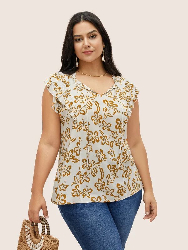 Time to Snag a Bargain!Time to Snag a Bargain!Silhouette Floral Print Tiered Ruffle Cap Sleeve Blouse Time to Snag a Bargain!Time to Snag a Bargain!Silhouette Floral Print Tiered Ruffle Cap Sleeve Blouse