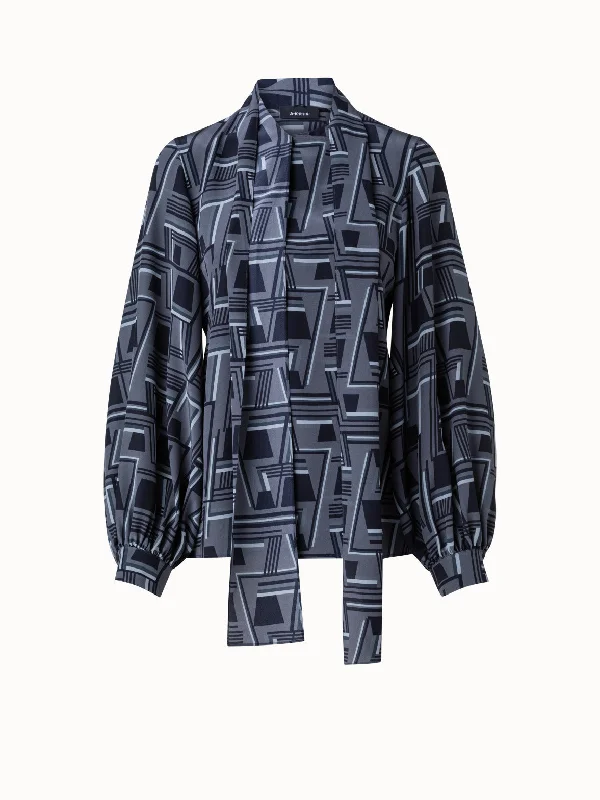 Best Price of the Season!Best Price of the Season!Silk Crêpe Blouse with Zig Zag Trapezoid Print Best Price of the Season!Best Price of the Season!Silk Crêpe Blouse with Zig Zag Trapezoid Print