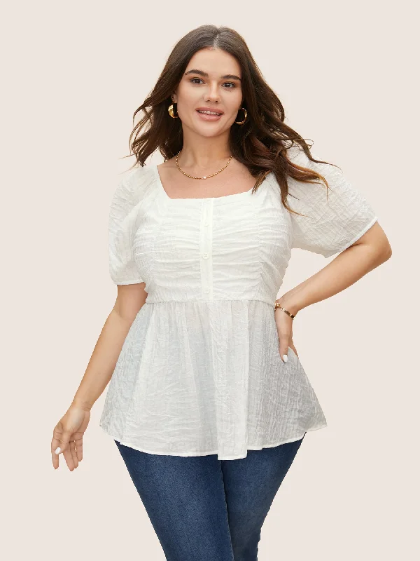 The Best Deals Won’t Wait!The Best Deals Won’t Wait!Square Neck Shirred Button Detail Lantern Sleeve Blouse The Best Deals Won’t Wait!The Best Deals Won’t Wait!Square Neck Shirred Button Detail Lantern Sleeve Blouse