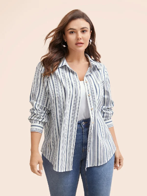 Your Best Deals Are Here!Your Best Deals Are Here!Striped Button Up Curved Hem Blouse