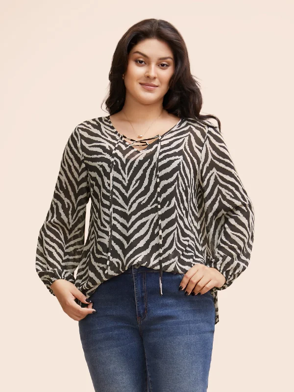 Get Ready to Save!Get Ready to Save!Zebra Print Lace Up Split Hem Blouse
