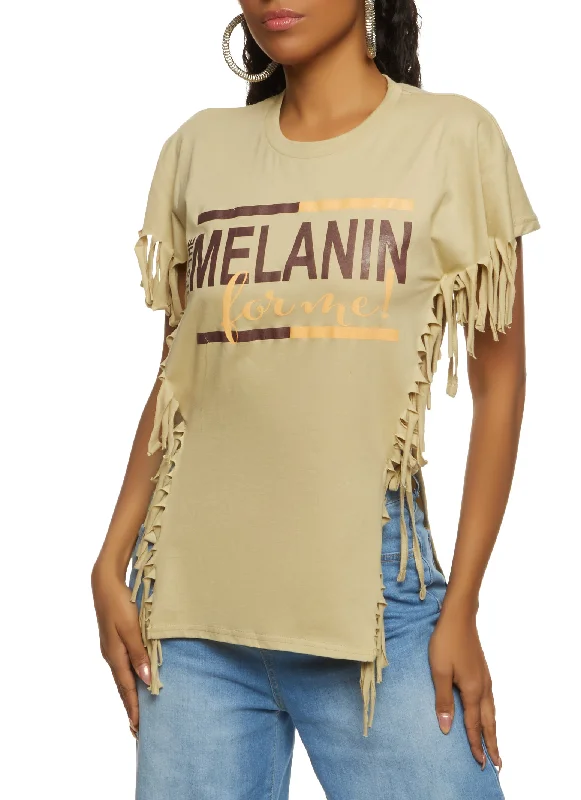 Price Drop Alert!Price Drop Alert!Its The Melanin For Me Fringe Side Tie Tee